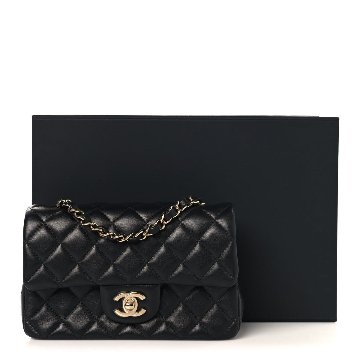 Lambskin Quilted Mini Rectangular Flap Black