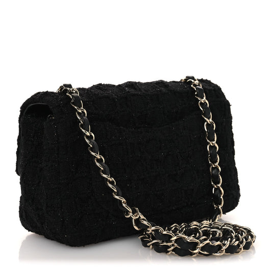Tweed Quilted Mini Rectangular Flap Black