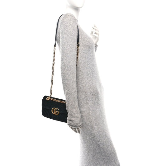Velvet Matelasse Mini GG Marmont Shoulder Bag Black