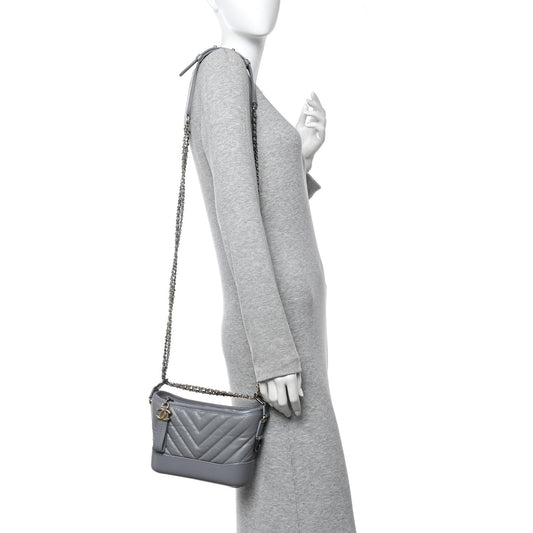 Aged Calfskin Chevron Quilted Small Gabrielle Hobo Grey