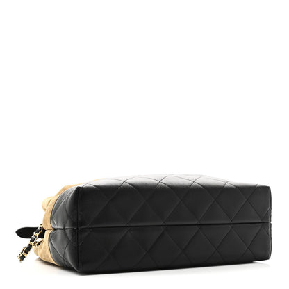 Suede Calfskin Shiny Lambskin Quilted Small Coco Base Shopping Bag Beige Black