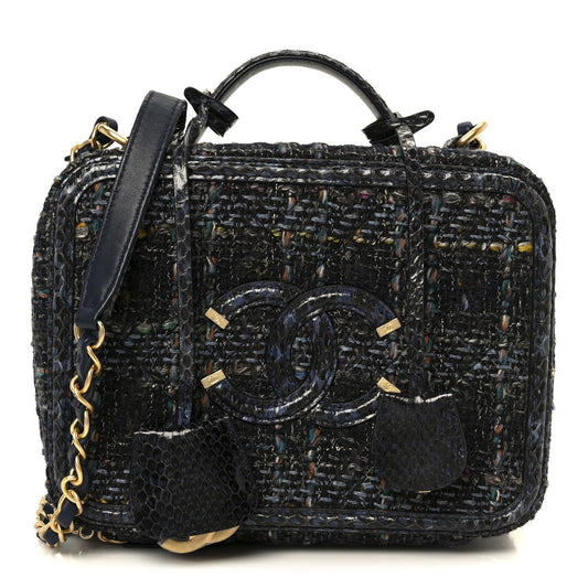 Tweed Snakeskin Quilted Medium CC Filigree Vanity Case Dark Navy