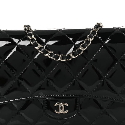 Patent Quilted Wallet On Removable Chain WOC Black