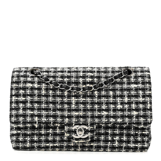 Tweed Quilted Medium Double Flap Black