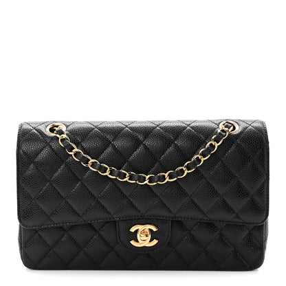 Caviar Quilted Medium Double Flap Black