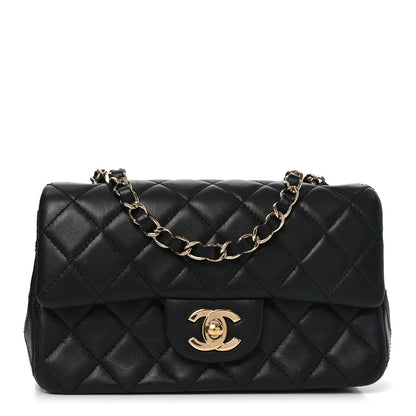 Lambskin Quilted Mini Rectangular Flap Black