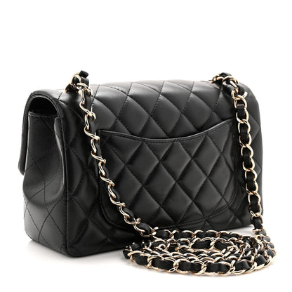 Lambskin Quilted Mini Rectangular Flap Black