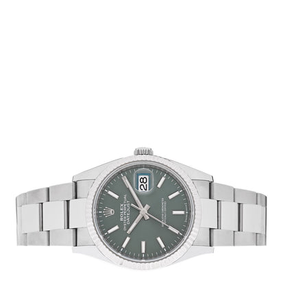 Stainless Steel 18K White Gold 36mm Oyster Perpetual Datejust Watch Mint Green 126234