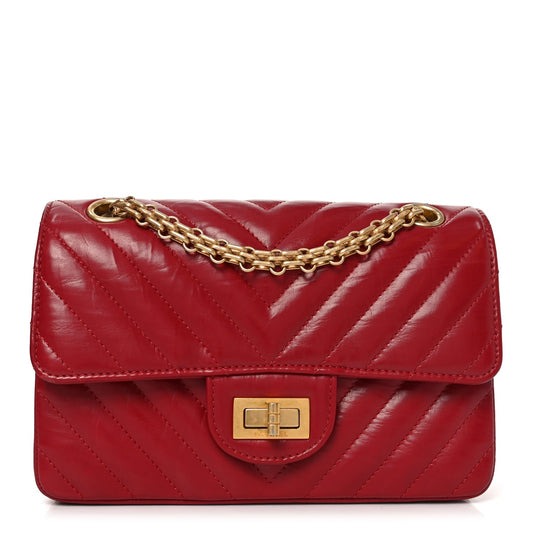 Aged Calfskin Chevron Quilted 2.55 Reissue Mini Flap Dark Red