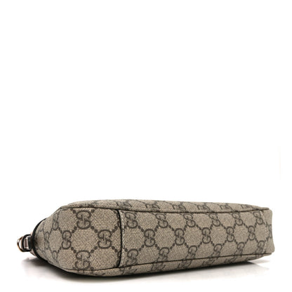 GG Supreme Monogram Textured Calfskin Small Emblem Shoulder Bag Beige Dark Brown