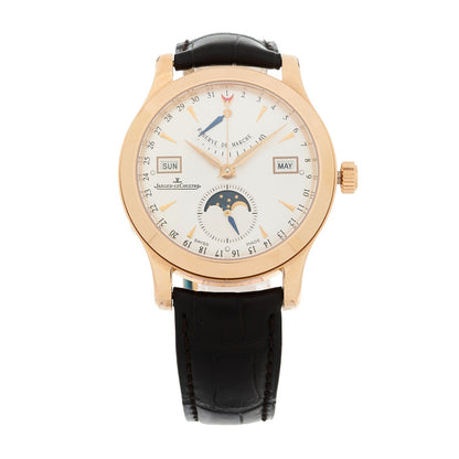18K Rose Gold Alligator 37mm Master Calendar Moon Phase Automatic Watch Silver Q151242A
