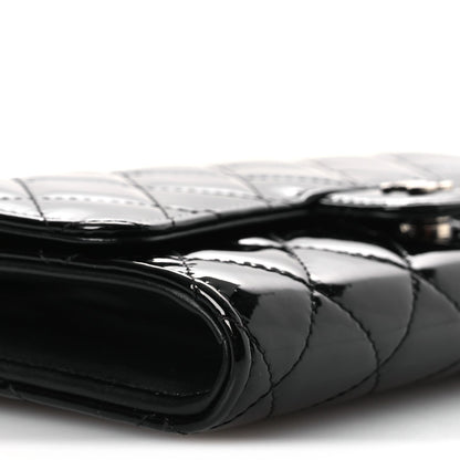 Patent Quilted Wallet On Removable Chain WOC Black