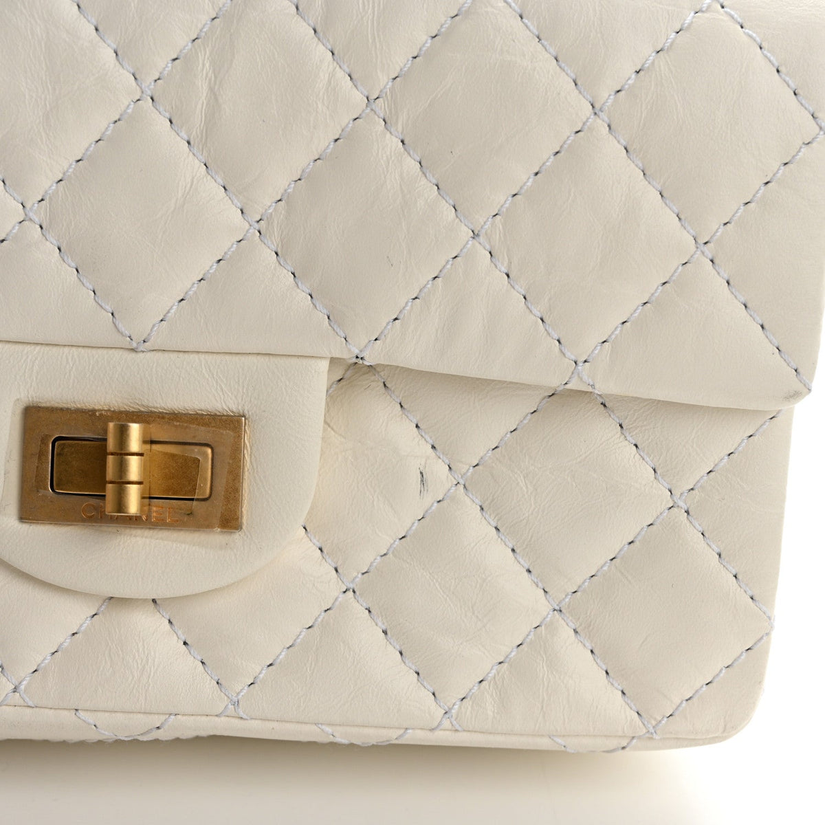 Aged Calfskin Quilted 2.55 Reissue Mini Flap White