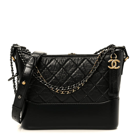 Aged Calfskin Quilted New Medium Gabrielle Hobo Black