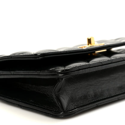 Shiny Lambskin Quilted CC Pearl Wallet on Chain WOC Black