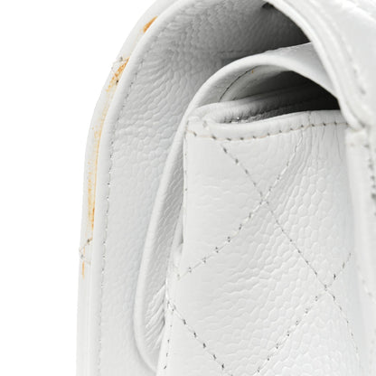 Caviar Quilted Medium Double Flap White