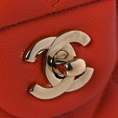 Caviar Quilted Medium Double Flap Light Red