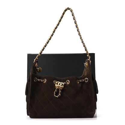 Suede Quilted Mini Chanel 25 Handbag Dark Brown