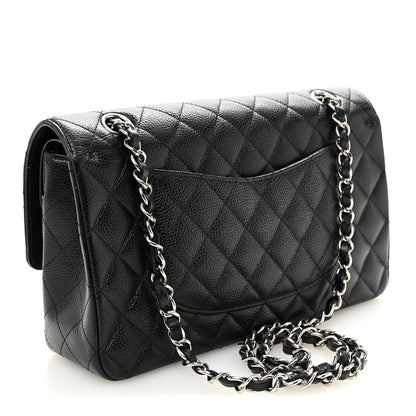 Caviar Quilted Medium Double Flap Black