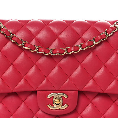 Lambskin Quilted Medium Double Flap Red