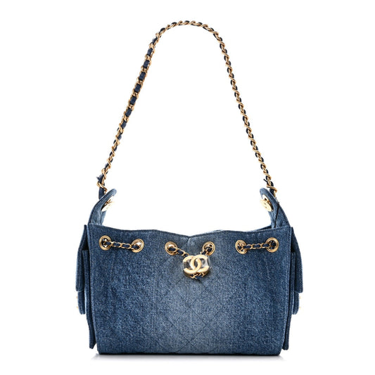 Washed Denim Quilted Mini Chanel 25 Handbag Blue