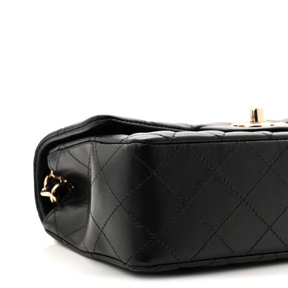 Lambskin Quilted Mini Rectangular Flap Black