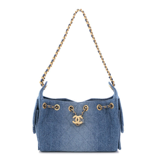 Washed Denim Quilted Mini Chanel 25 Handbag Blue