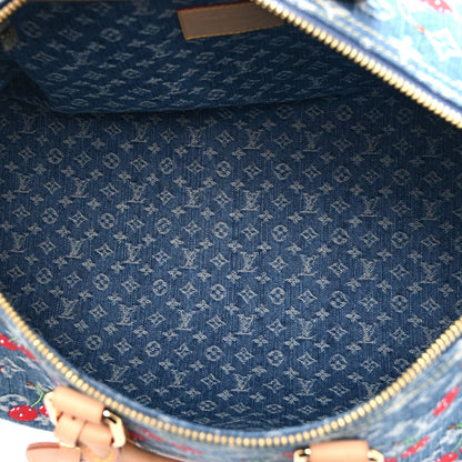 LV X TM Monogram Denim Cerises Keepall Bandouliere 45 Blue