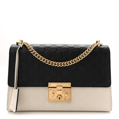 Guccissima Medium Padlock Shoulder Bag Black Mystic White