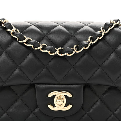 Lambskin Quilted Mini Rectangular Flap Black