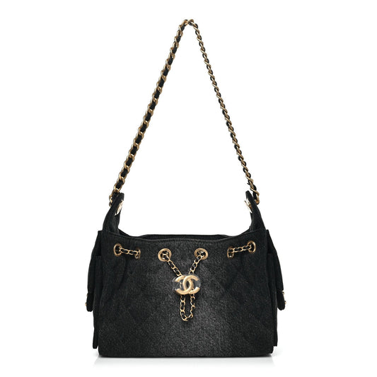 Washed Denim Quilted Mini Chanel 25 Handbag Black