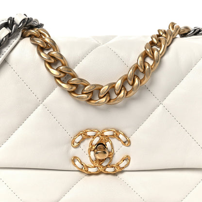 Goatskin Quilted Medium Chanel 19 Flap White