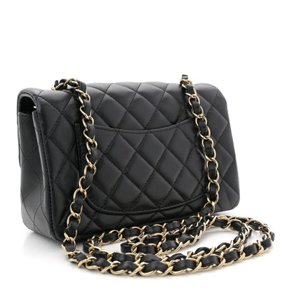 Lambskin Quilted Mini Rectangular Flap Black