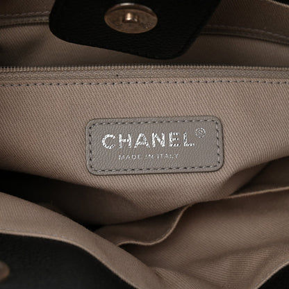 Glazed Calfskin Small Deauville Tote Black