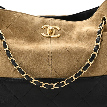 Suede Calfskin Shiny Lambskin Quilted Small Coco Base Shopping Bag Beige Black