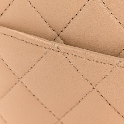 Lambskin Quilted Medium Double Flap Beige