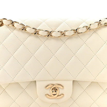 Caviar Quilted Medium Double Flap White