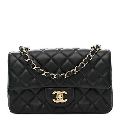 Lambskin Quilted Mini Rectangular Flap Black