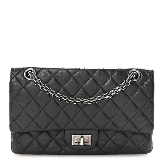 Aged Calfskin Quilted 2.55 Reissue 225 Flap Black