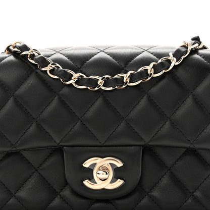 Lambskin Quilted Mini Rectangular Flap Black