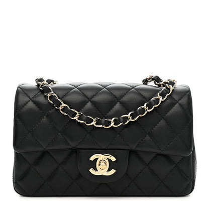 Lambskin Quilted Mini Rectangular Flap Black