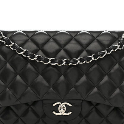 Lambskin Quilted Jumbo Double Flap Black