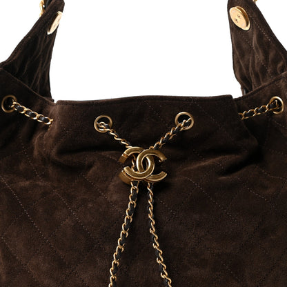 Suede Quilted Medium Chanel 25 Handbag Dark Brown