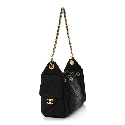 Washed Denim Quilted Mini Chanel 25 Handbag Black