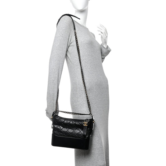 Aged Calfskin Quilted New Medium Gabrielle Hobo Black