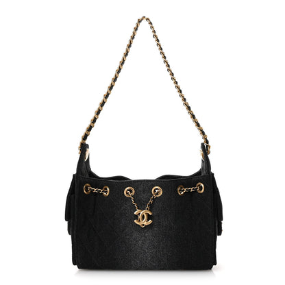 Washed Denim Quilted Mini Chanel 25 Handbag Black
