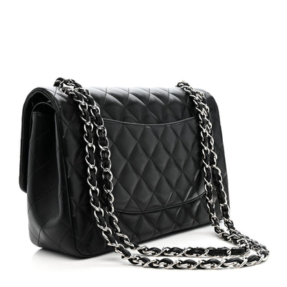 Lambskin Quilted Jumbo Double Flap Black