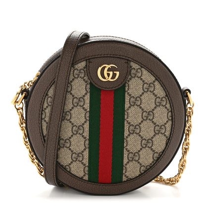 GG Supreme Monogram Web Mini Ophidia Round Shoulder Bag Brown