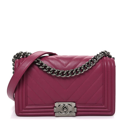 Lambskin Chevron Quilted Medium Boy Flap Dark Pink