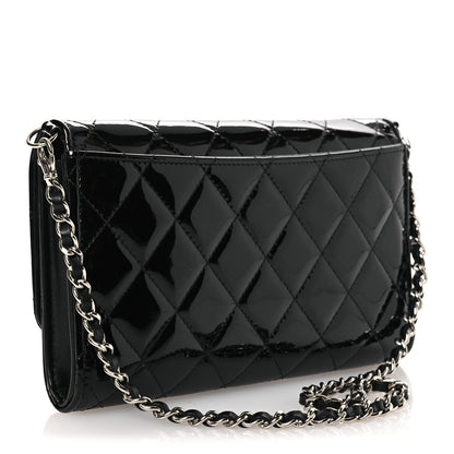 Patent Quilted Wallet On Removable Chain WOC Black